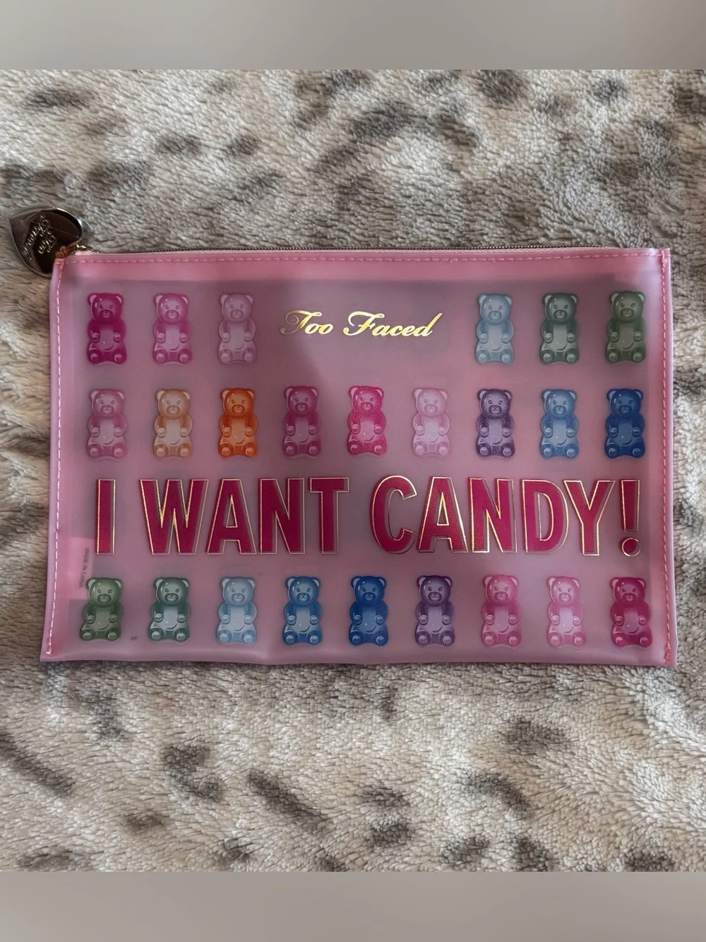Too Faced Pink 'I Want Candy' Gummy Bear Cosmetic Pouch